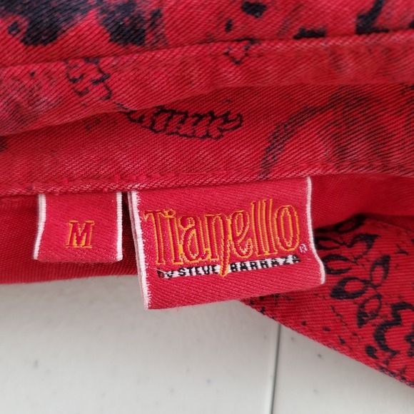 Tianello Red Black Paisley Floral Tencel Blouse Top Womens Oversized M Tunic - Picture 4 of 8